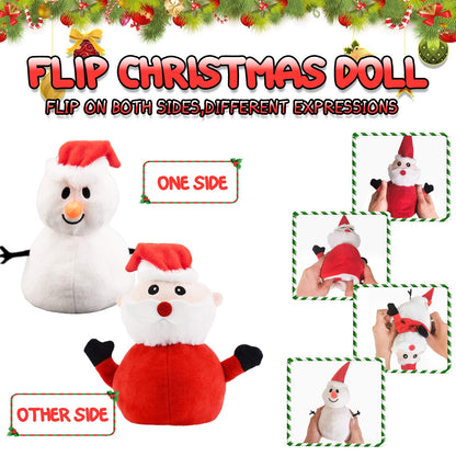 YIWA Flip Christmas Doll Santa Claus Plush Snowman Toy Double-Sided Stuffed Plush Soft Doll