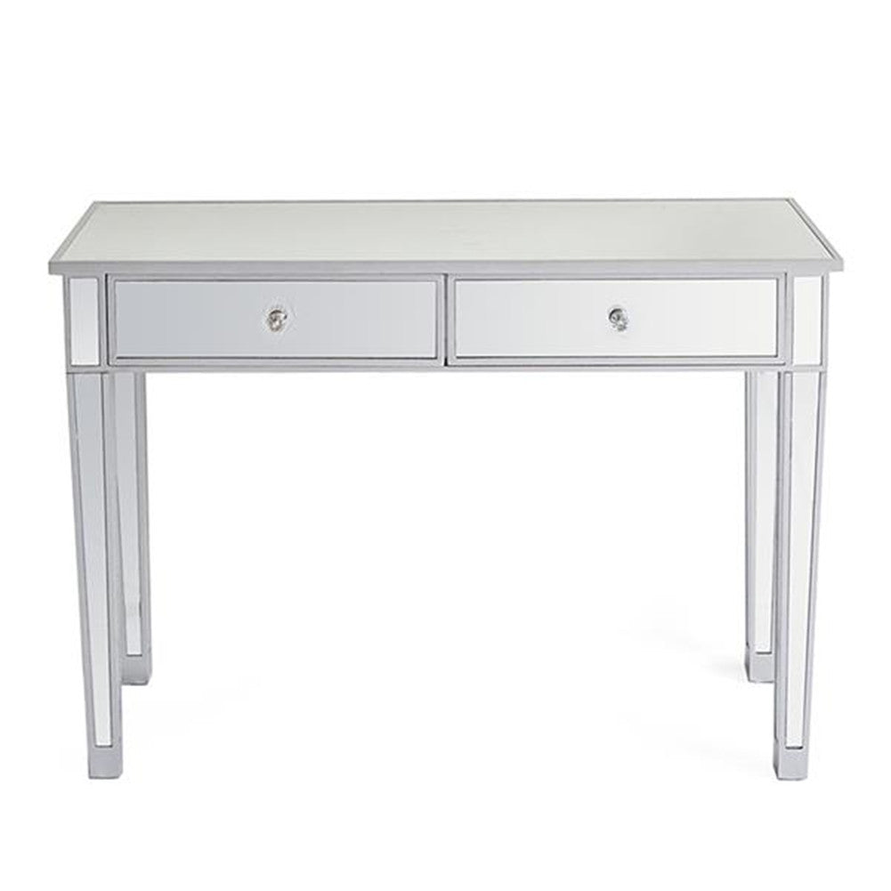 AMYOVE Dressing Table Bedroom Table Glass Mirror Table with Two Drawers Silver