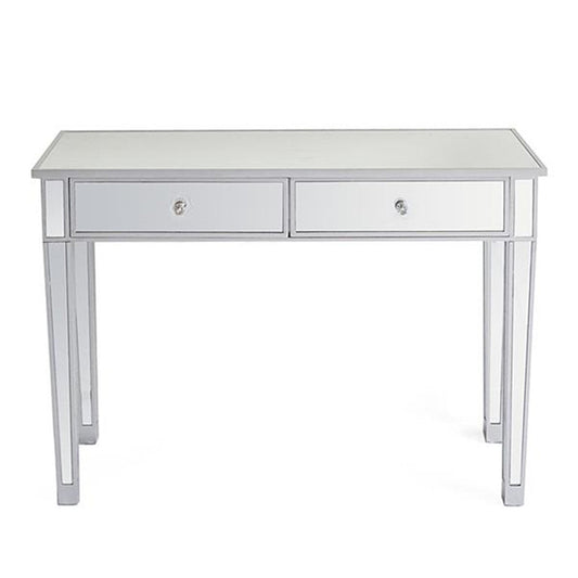 AMYOVE Dressing Table Bedroom Table Glass Mirror Table with Two Drawers Silver