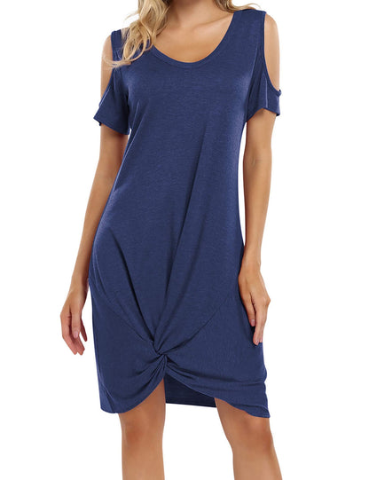 YESFASHION Women's Twist Knot T Shirt Dress Dark Blue