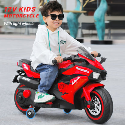 YIWA Electric Motorcycle Toys 12V Battery 2-Wheel Motorbike Kids Rechargeable Ride - White