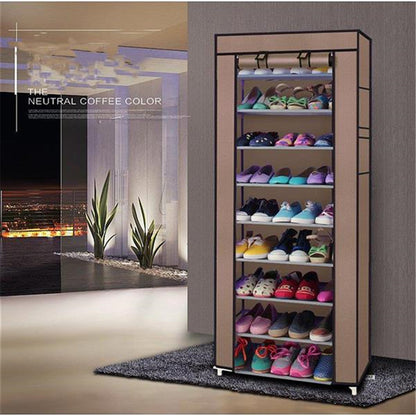 RONSHIN 10-tiers Shoe Rack Closet Shoe Storage Cabinet Organizer Brown