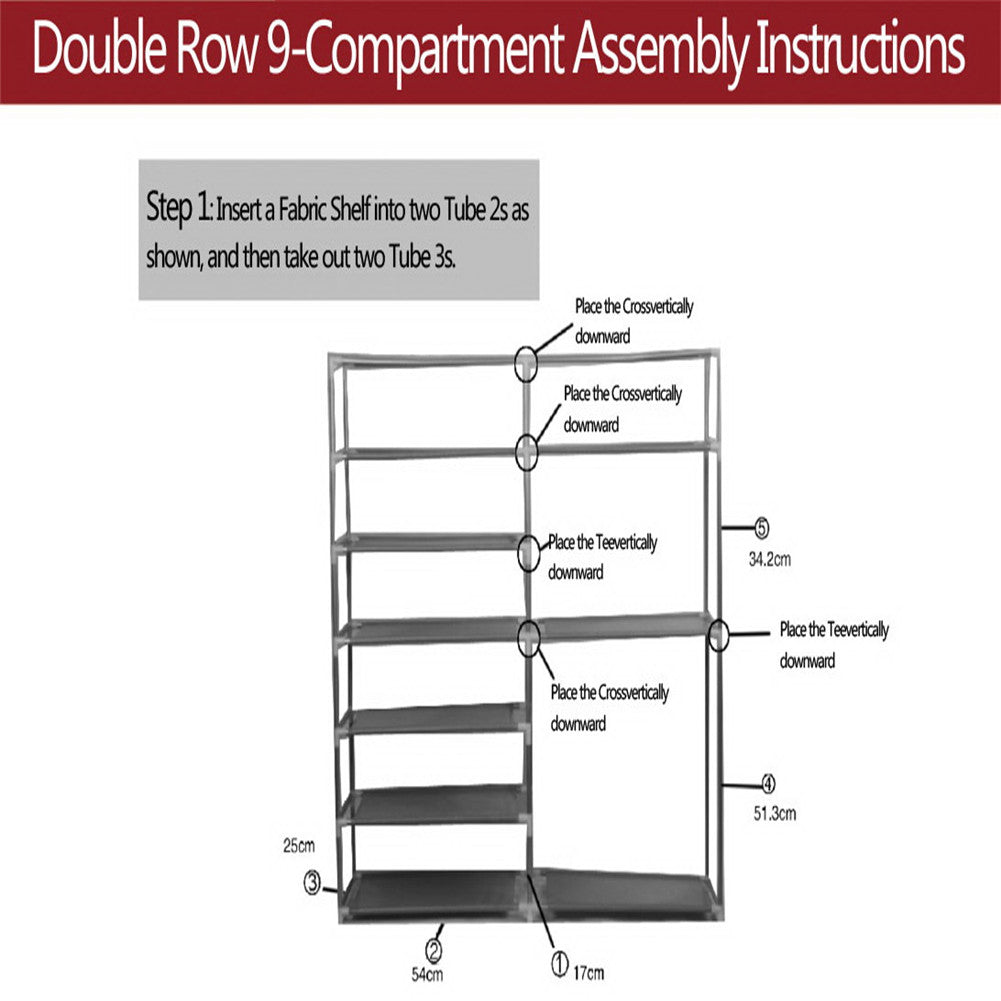 RONSHIN Double Row 9-compartment Shoe Cabinet Boots Storage Case Coffee