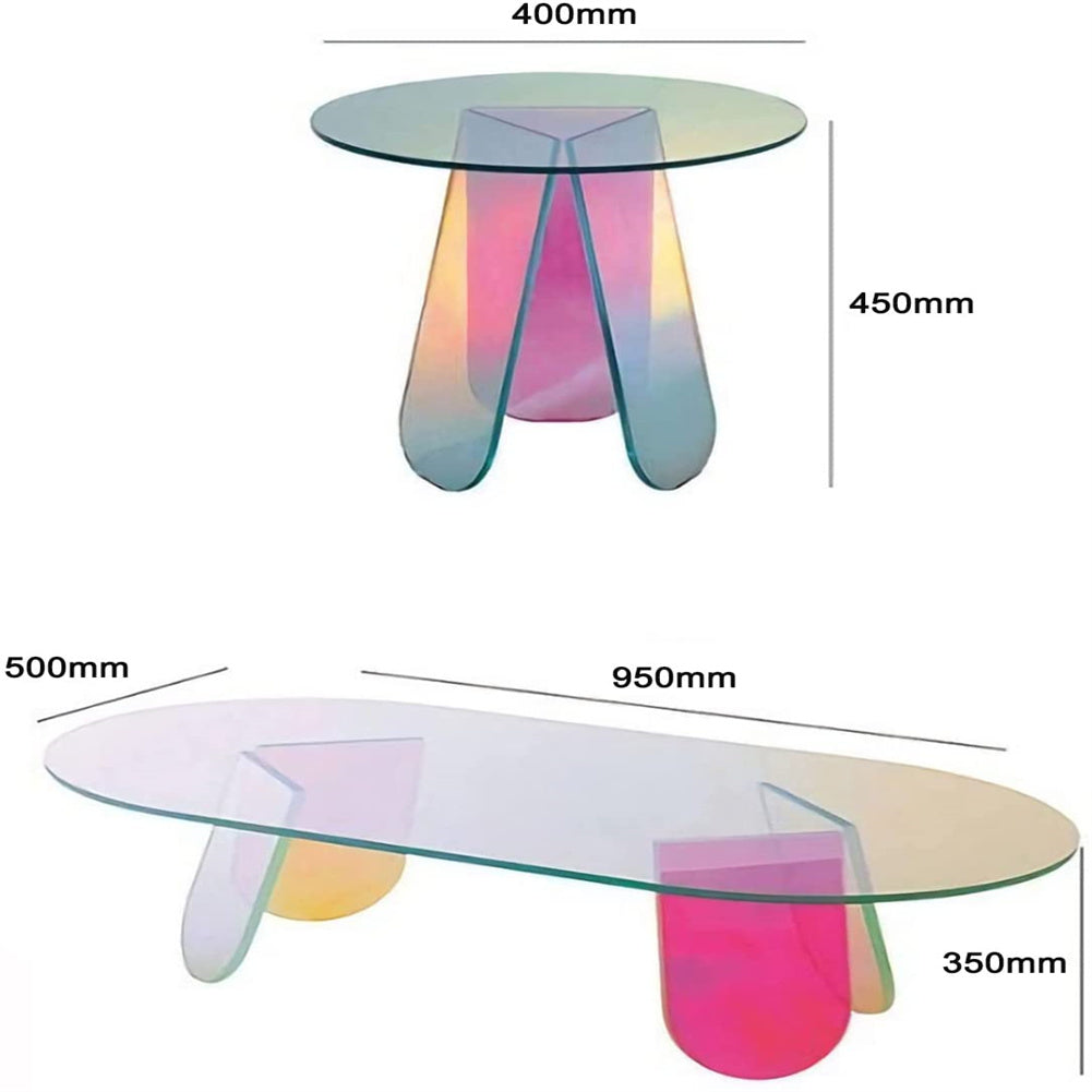 AMYOVE Acrylic Coffee Table Modern Round Glass End Table Side Table - Large