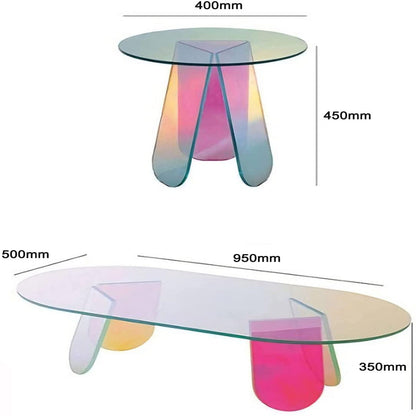 AMYOVE Acrylic Coffee Table Modern Round Glass End Table Side Table - Large