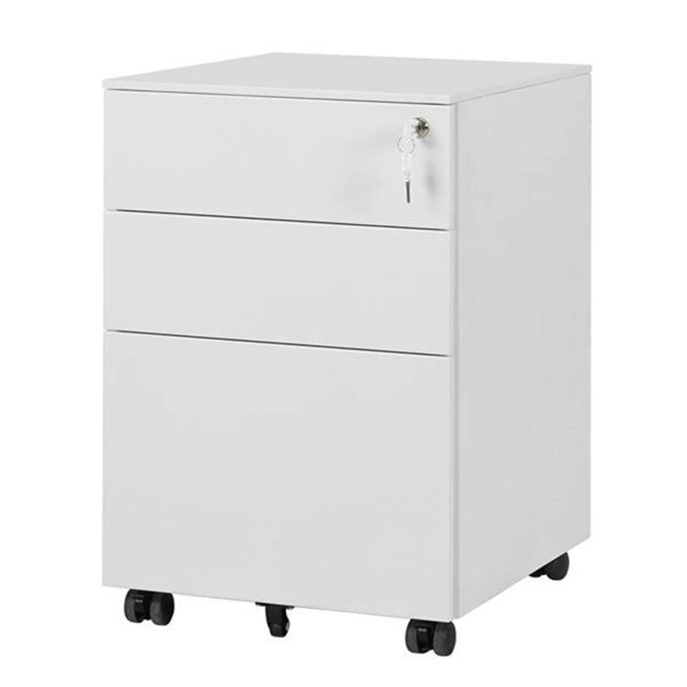 AMYOVE 39cm Movable Storage Cabinet with Three Side-pull Drawers File Cabinet White