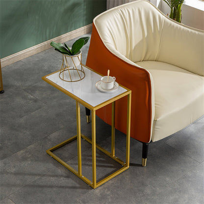 AMYOVE Marble Side Table Easy to Assemble Table with Sturdy Table Legs 30x48x61cm