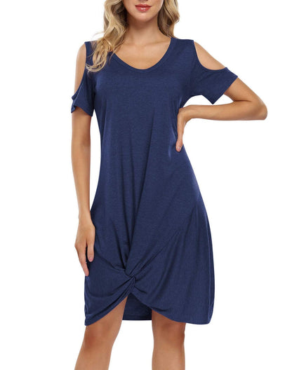 YESFASHION Women's Twist Knot T Shirt Dress Dark Blue