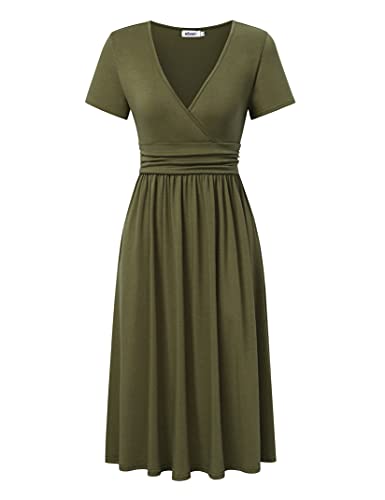 YESFASHION Women's V-neck Casual Dress Green