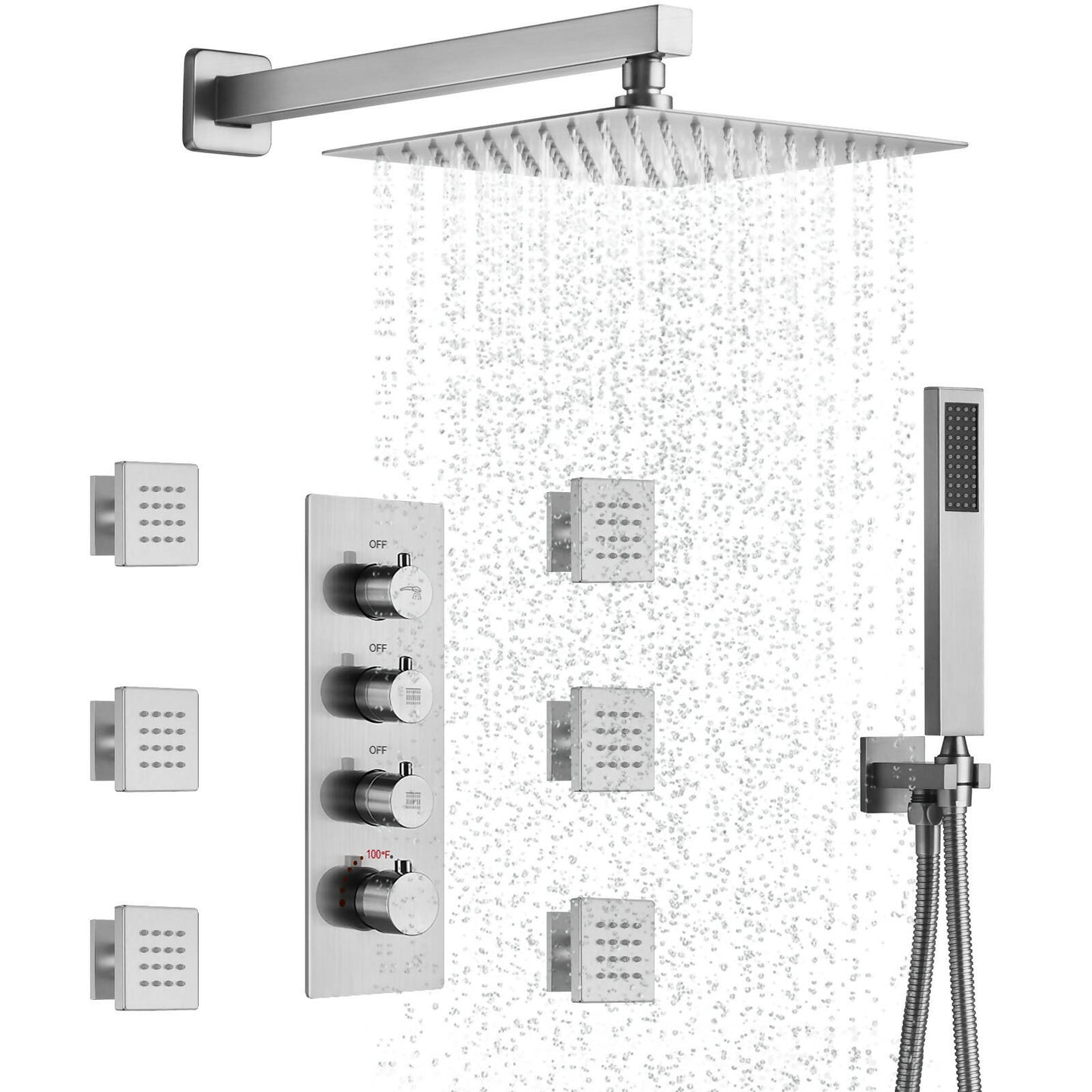 RelaxaJet 12" High-Pressure Rainfall Shower Faucet with Handheld Spray, Wall Mount, Rough in-Valve