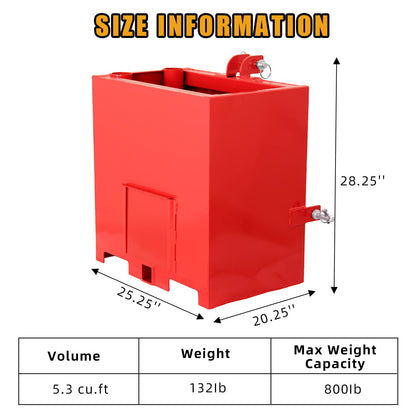 GARVEE 3 Point Ballast Box 800lbs Capacity Hitch Ballast Box With 5cu.ft Volume