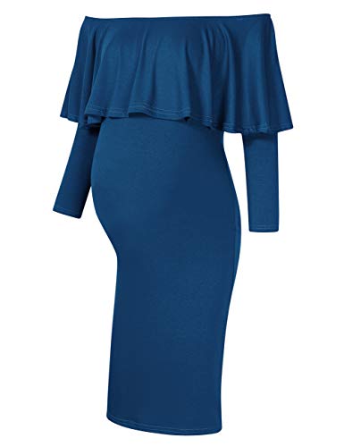 Women's Maternity Dress 3/4 Sleeve Off Shoulder Casual Maxi Dress