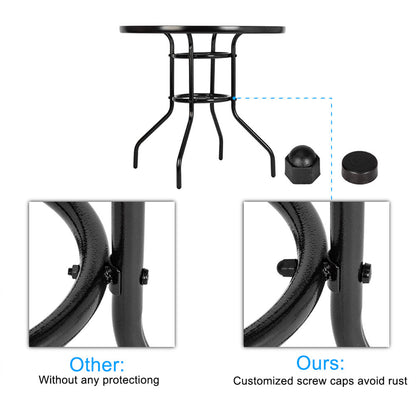 AMYOVE Outdoor Round Dining Table Weather-Proof Yard Garden Tempered Glass Table