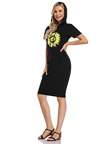 Women's Casual Short Sleeve Sweatshirt Print Pocket Pullover Hoodie Dress