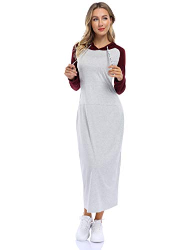 Women Long Sleeve Pullover Hoodie Dress Stripe Pocket Slim Sweatshirt Casual Maxi Dress