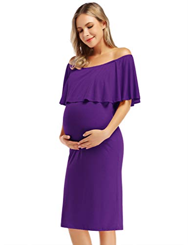 Maternity Dress Women's Off Shoulder Casual Midi Dress