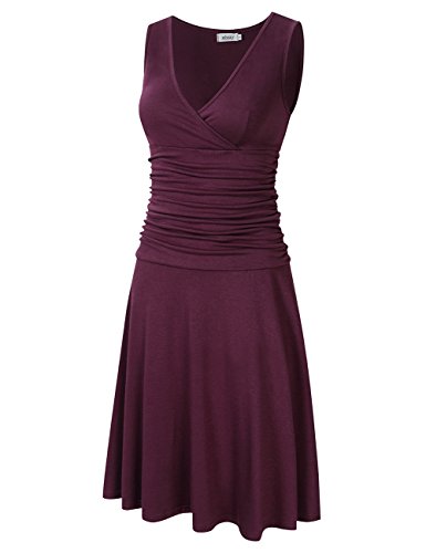 Women V Neck Sleeveless Crossover Wrap Ruched Waist Slimming Swing Cocktail Dress