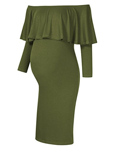 Women's Maternity Dress 3/4 Sleeve Off Shoulder Casual Maxi Dress