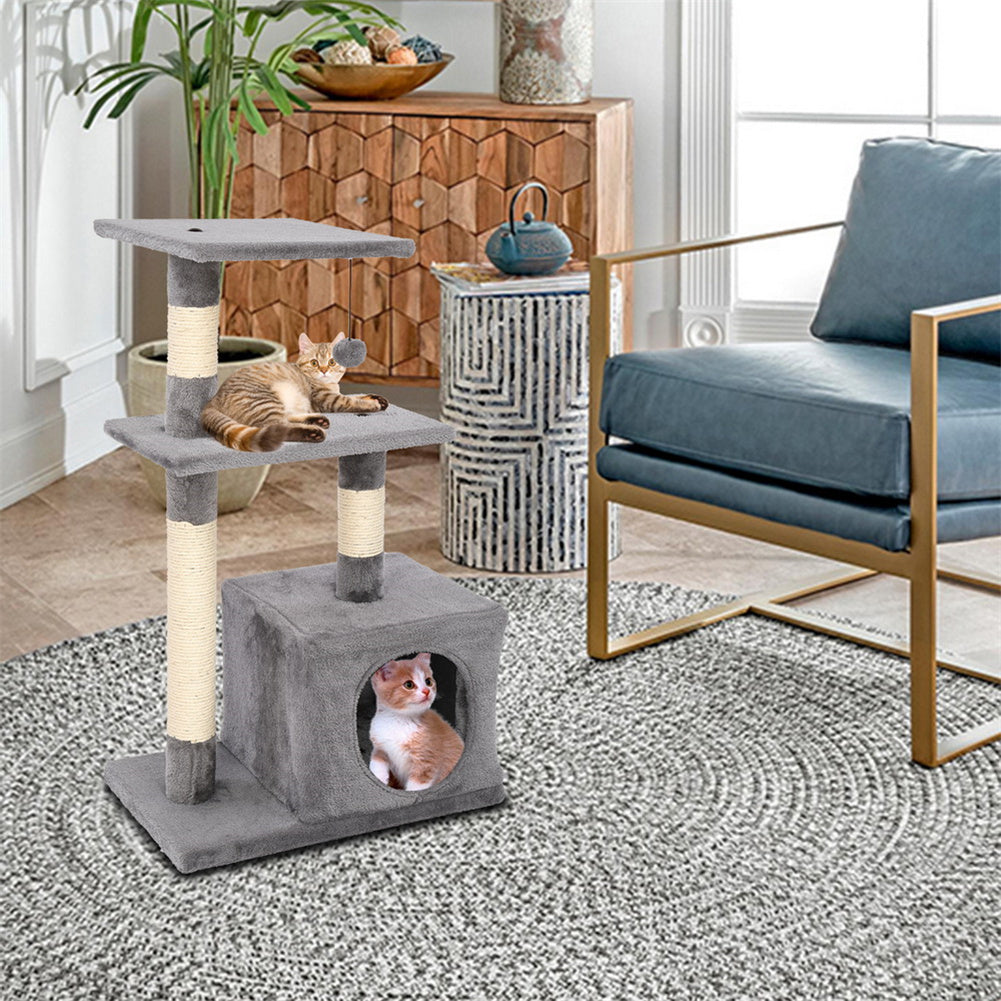 BEESCLOVER 32in Three-layer Cat Climbing Frame Pet Play Condo Grey