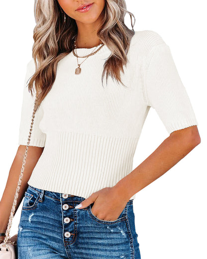 Women's Short Sleeve Sweater Knit Sweater