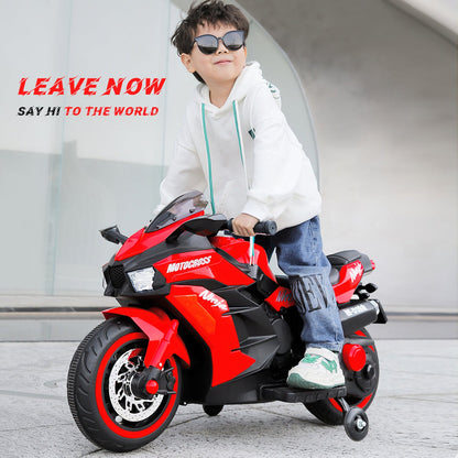 YIWA Electric Motorcycle Toys 12V Battery 2-Wheel Motorbike Kids Rechargeable Ride - Blue