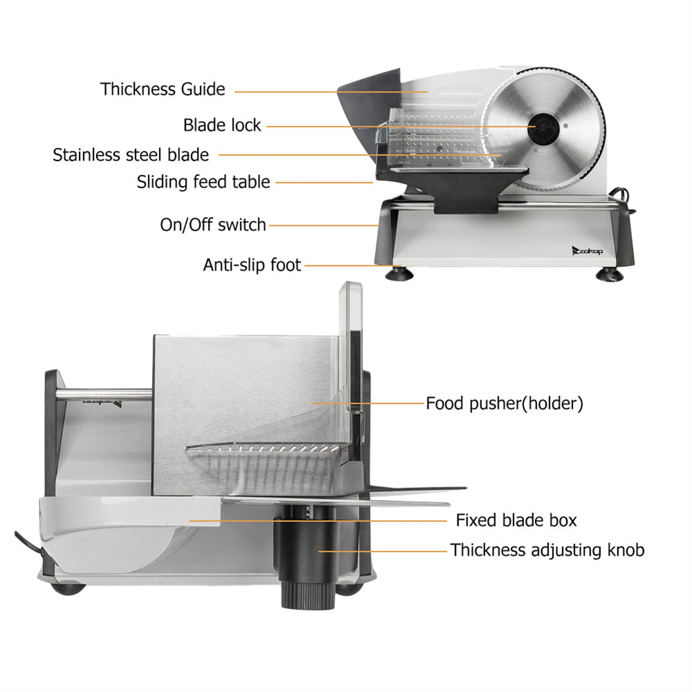 ZOKOP 7.5 Inch Electric Gear Cutter Semi-Automatic Household Food Slicer Machine Grey