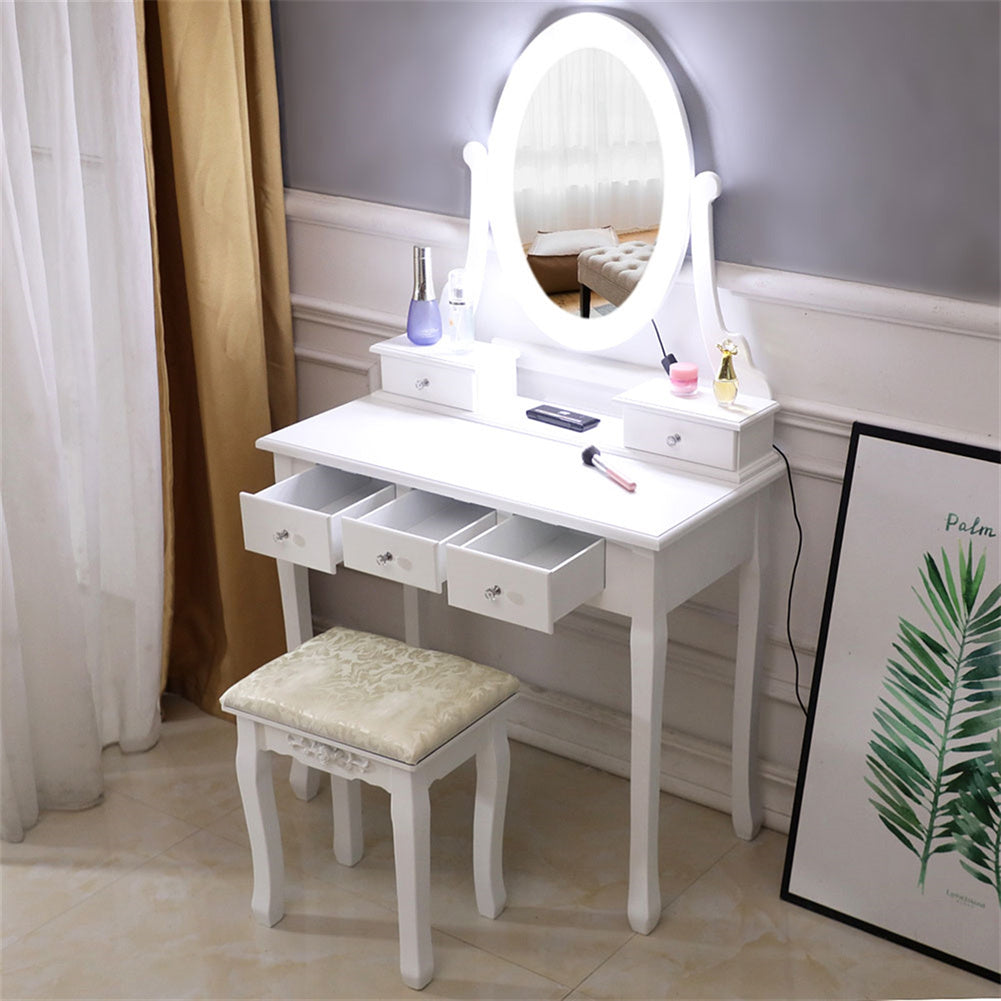 AMYOVE 5-drawer Dressing Table with Single Mirror White