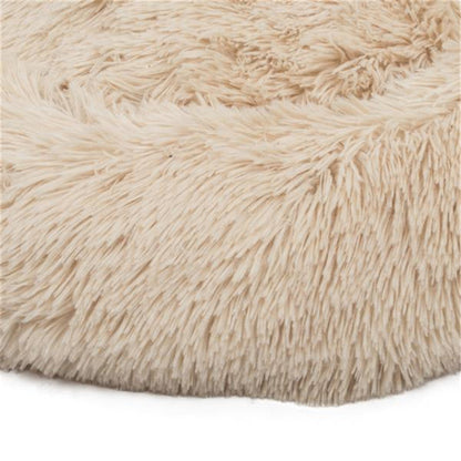 BEESCLOVER Round Plush Pet Bed Fluffy Soft Warm Calming Bed Dog Cat Sleeping Nest Khaki