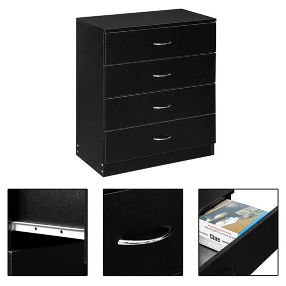 AMYOVE 4-Drawer Wooden Dresser Storage Cabinets with Handles Black