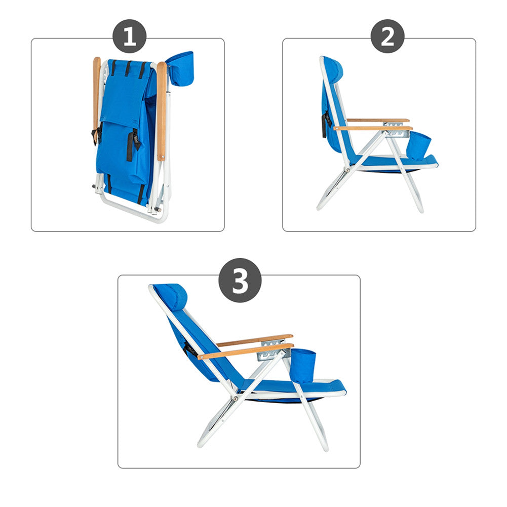 ALICIAN Portable Beach Chair with Adjustable Headrest Single Beach Chair Blue