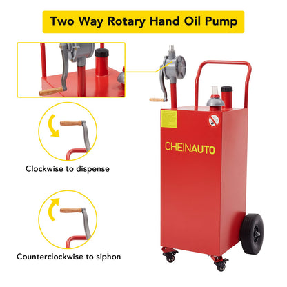 GARVEE 35 Gallon Gas Caddy With Pump Portable Fuel Storage Tank Gasoline Diesel Fuel With 2 Wheels