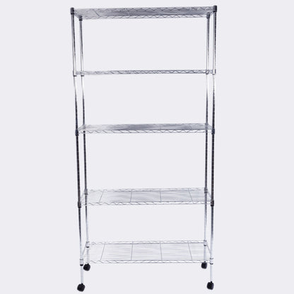 RONSHIN 5-Layer Iron Shelf with 1.5" Smooth Wheels Chrome Plated Storage Rack Organizer