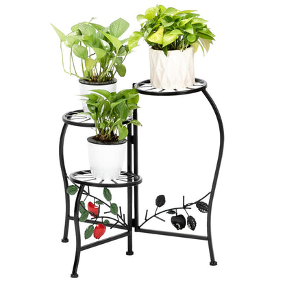 ALICIAN Metal Plant Stand Shelf 3-base Flower Pot Holder Organizing Racks Black