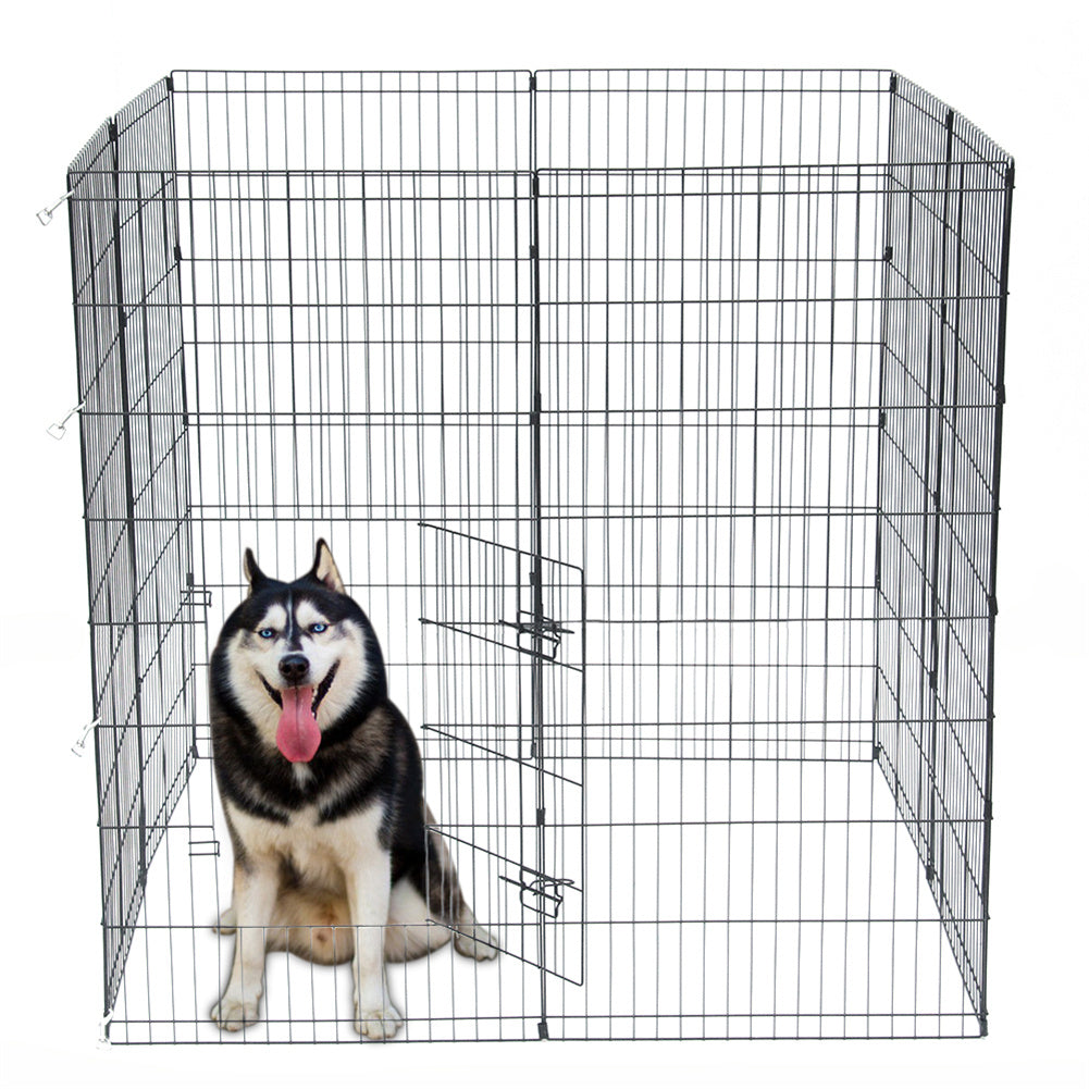 BEESCLOVER 48" Basics Play Area Foldable Metal Pet Wire Fence 8 Pieces with Open Doors Black