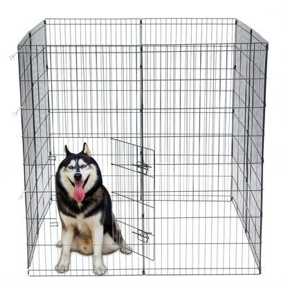 BEESCLOVER 48" Basics Play Area Foldable Metal Pet Wire Fence 8 Pieces with Open Doors Black