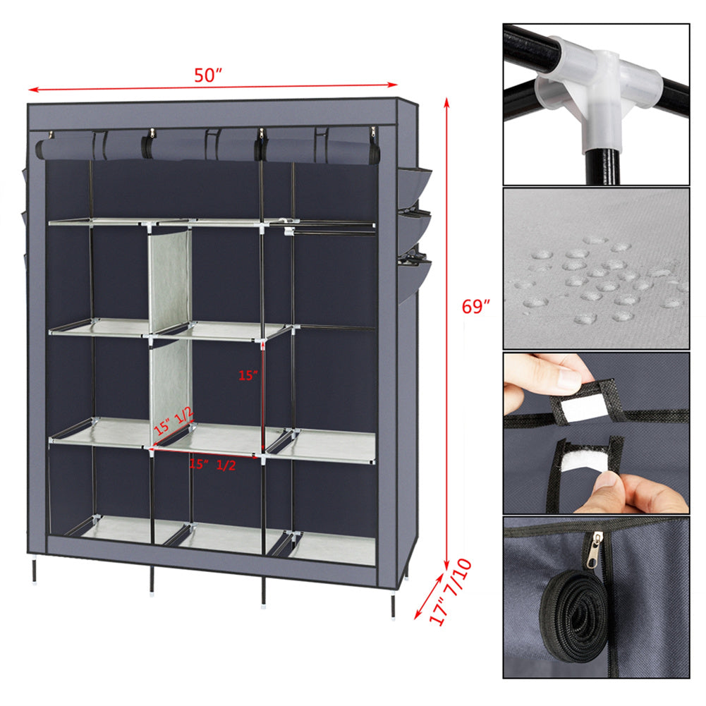 RONSHIN 69 Inches Assembled Cloth Wardrobe Non-woven Fabric High-Leg Storage Closet Clothes Organizer