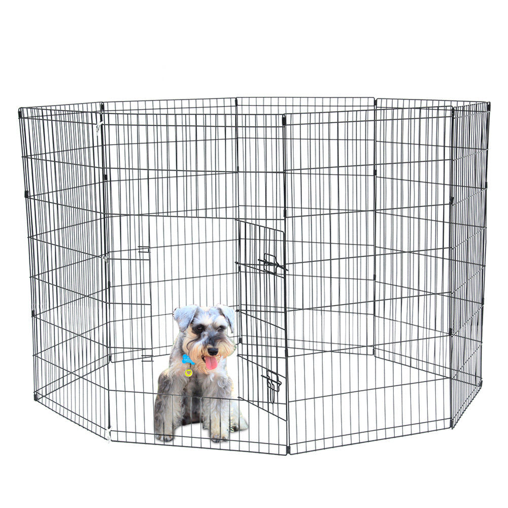 BEESCLOVER 42" Basics Play Area Foldable Metal Pet Wire Fence 8 Pieces with Open Doors Black