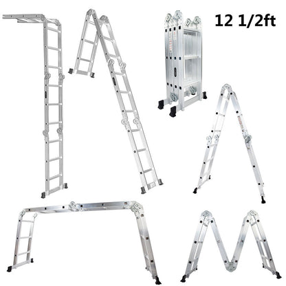 RONSHIN 4x3 12-Step Joints Aluminum Folding Ladder Ultra-Light Wear-Resistant Space-Saving