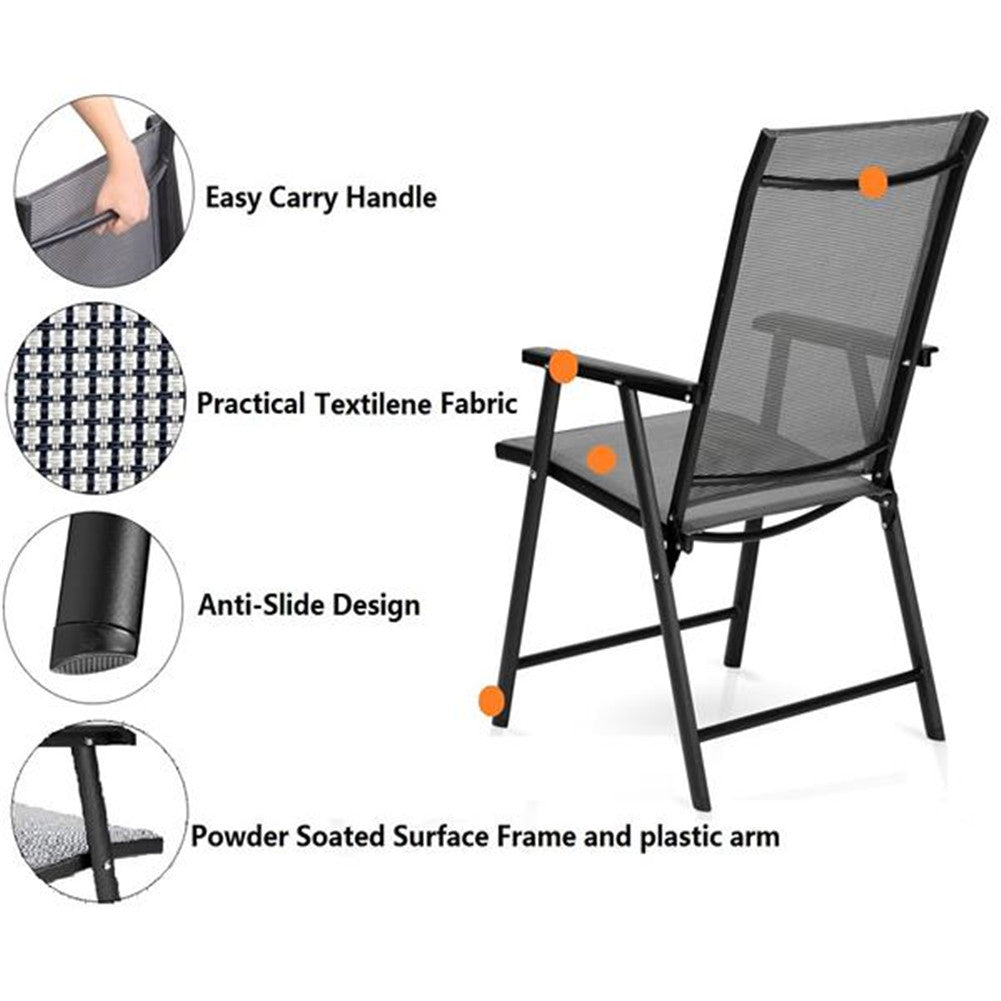 ALICIAN 4pcs/set Portable Folding Chairs with Armrests Grey