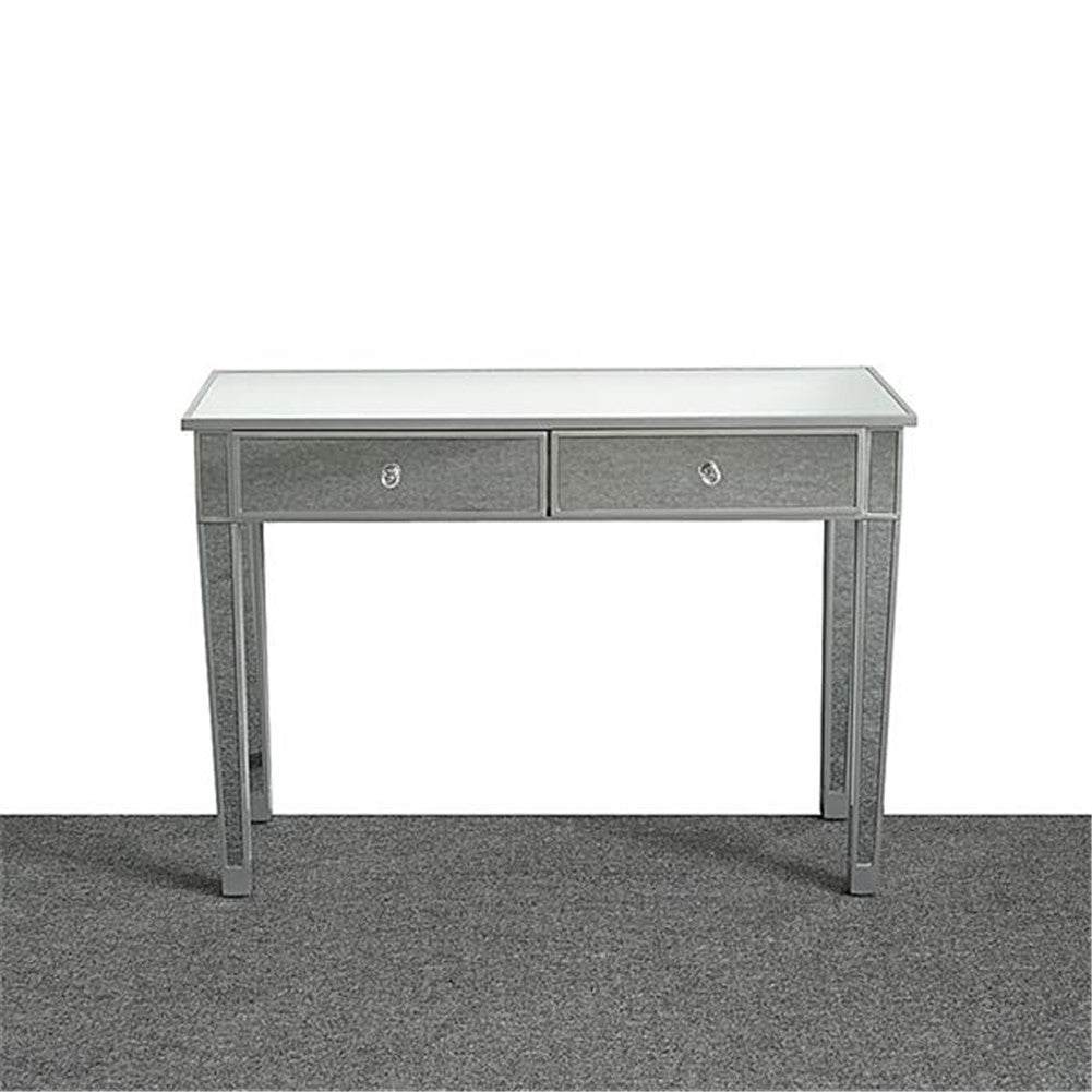 AMYOVE Dressing Table Bedroom Table Glass Mirror Table with Two Drawers Silver