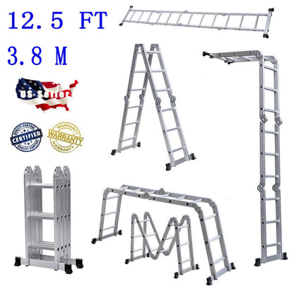 RONSHIN 4x3 12-Step Joints Aluminum Folding Ladder Ultra-Light Wear-Resistant Space-Saving