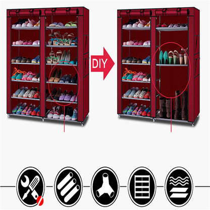 RONSHIN Shoe Cabinet 6-layer Double-row 12-compartment Shoe Organizer Container Wine Red
