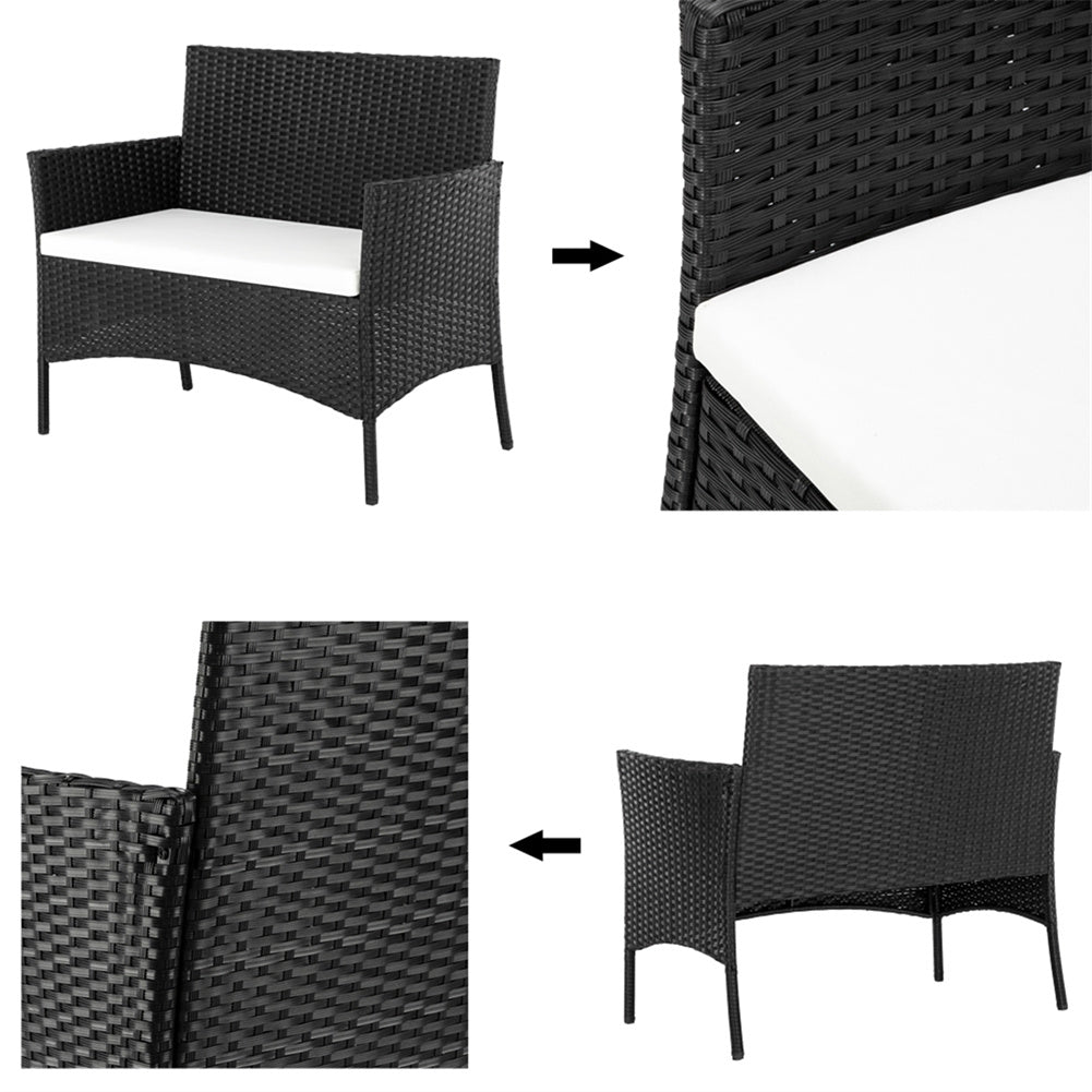 AMYOVE 4PCS Rattan Table Chairs Set Includes Arm Chairs Coffee Table Black