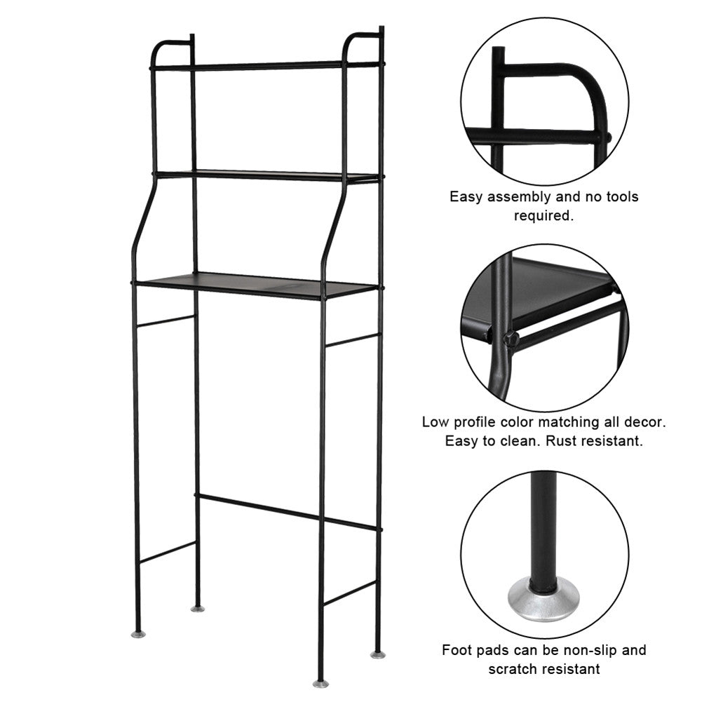 RONSHIN 3-tier Bathroom Storage Rack for Towels Toiletries Toilet Organizer Black