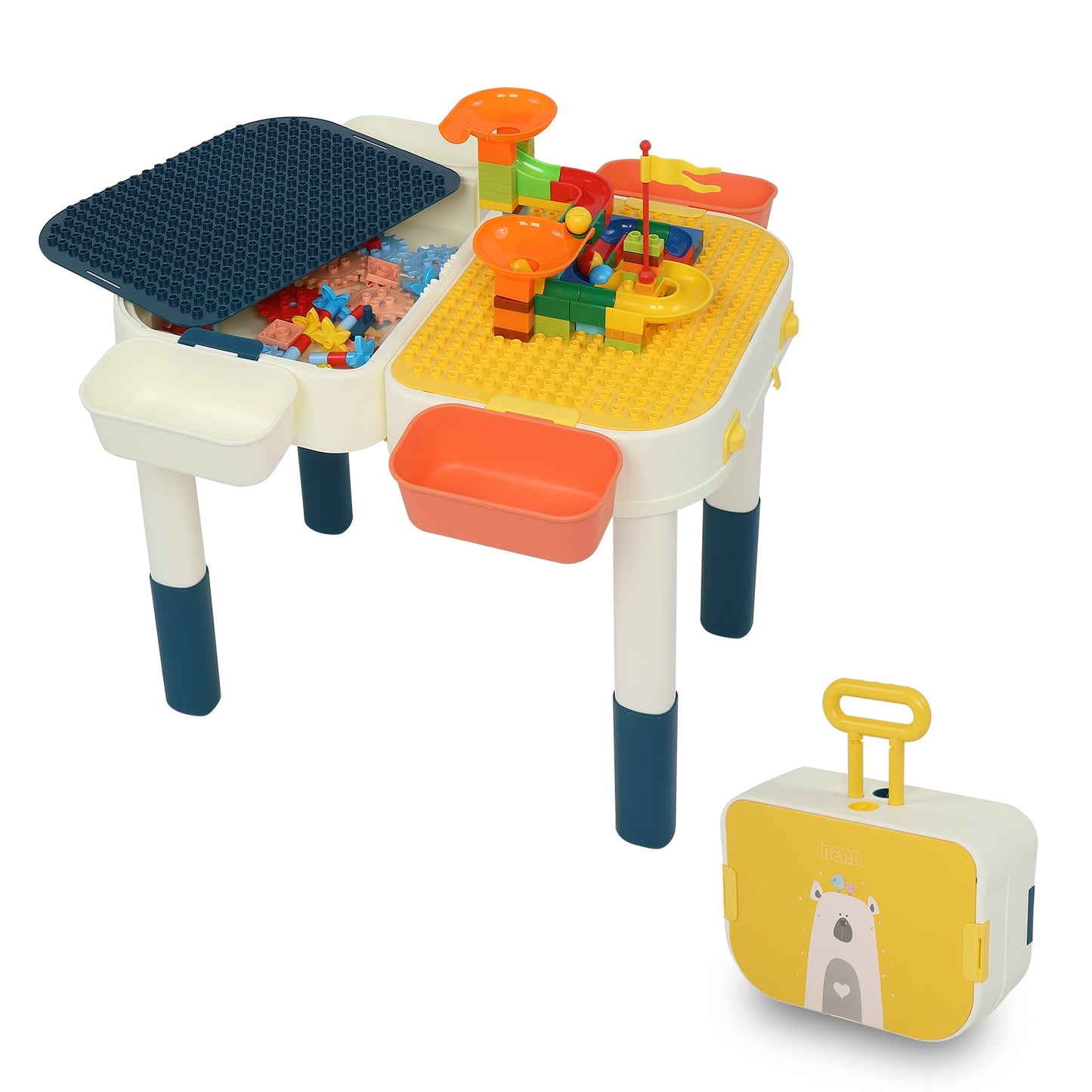 YIWA Kids Activity Table Set with Building Blocks Foldable Building Block Table Mobile Suitcase