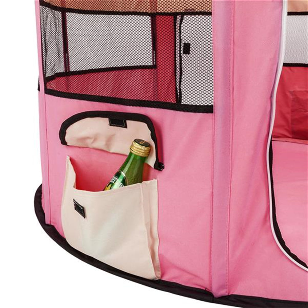 BEESCLOVER 40inch Folding Pet Game Fence Tent Portable Round Dog House Cat Nest Bed Pink