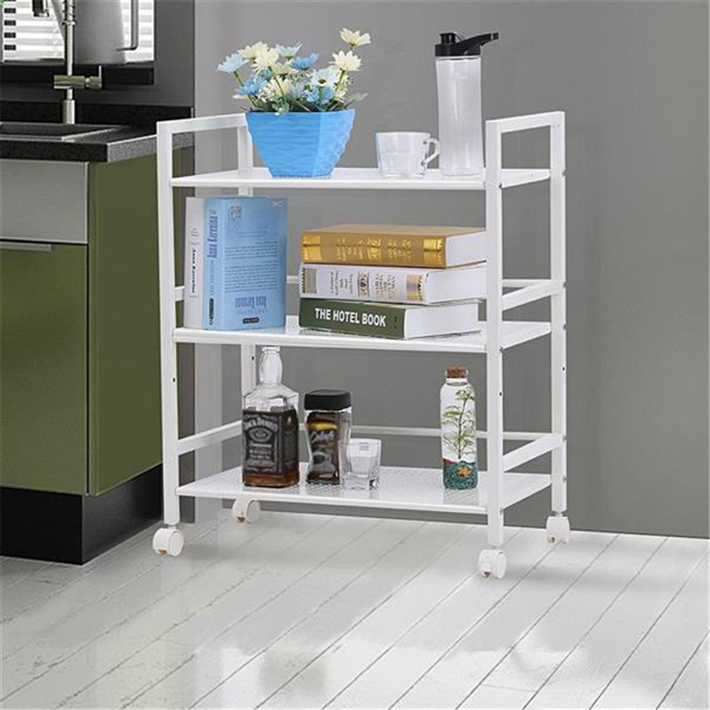 RONSHIN 3-tier Widened Cart Multi-function Layer Cart Movable Storage Rack White