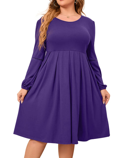 Women's Plus Size Lantern Long Sleeve Dress with Pockets