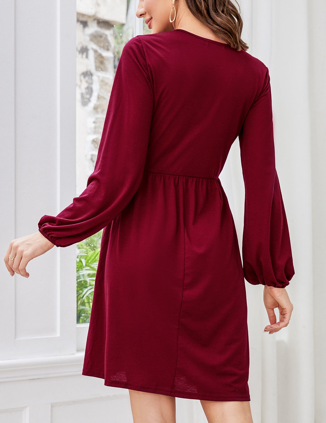 Women's V Neck Long Sleeve Autumn Dress