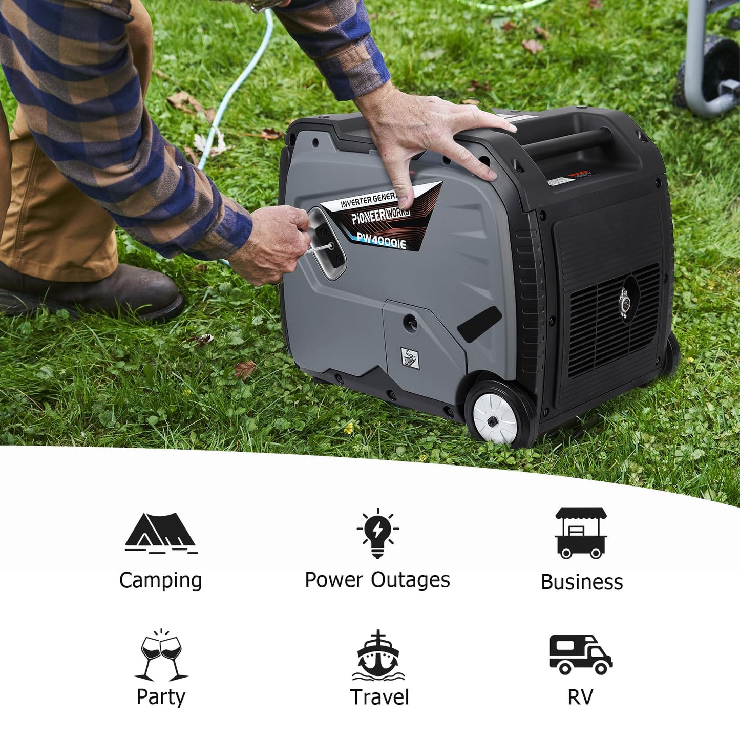 GARVEE 4000W Portable Inverter Generator Ultra Quiet Gas Engine with CO-Monitoring